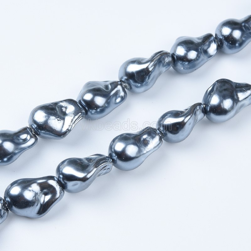 Dark Grey Baroque Shell Pearl Nuggets, Approx 10x16mm, 38cm/strand