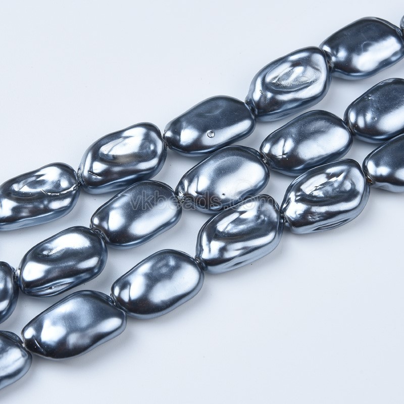 Dark Grey Baroque Shell Pearl Nuggets, Approx 12x19mm, 38cm/strand