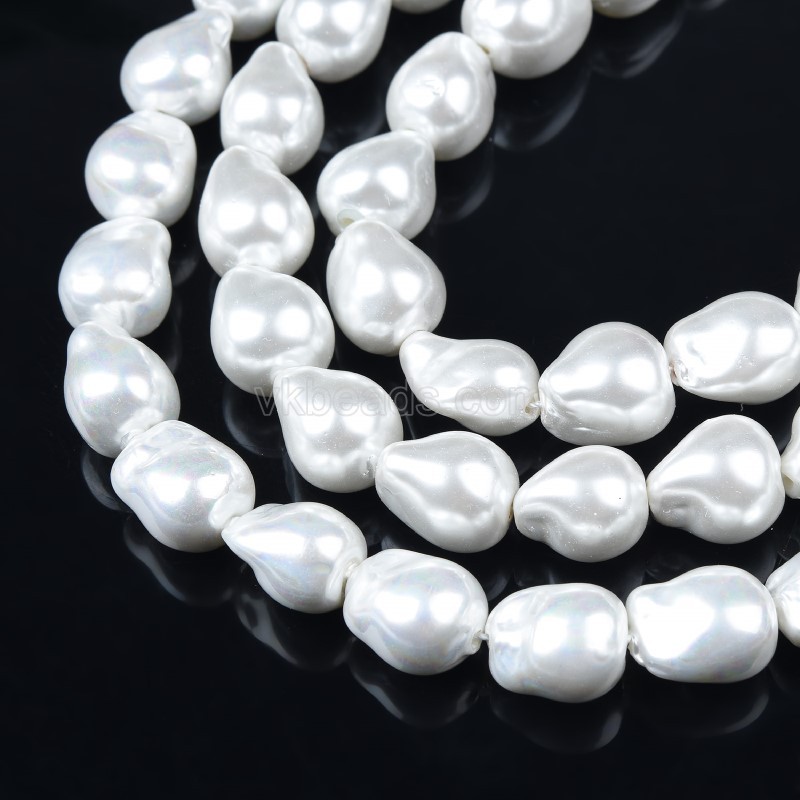 White Baroque Shell Pearl Nuggets, Approx 12x14mm, 38cm/strand
