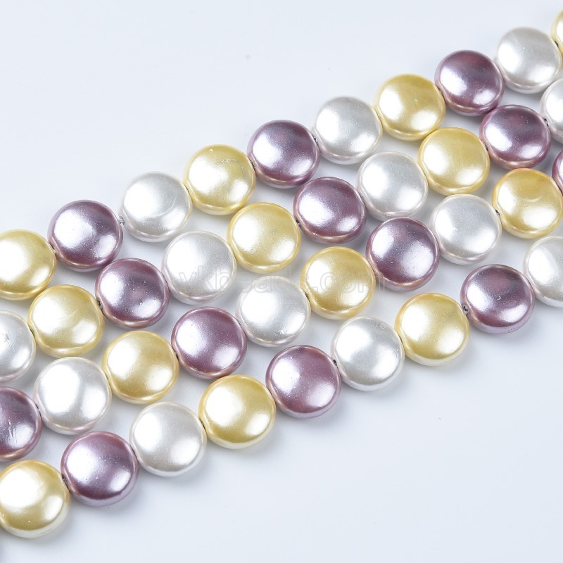 Mixed Color Shell Pearl Puffy Coins, Approx 12mm, 38cm/strand