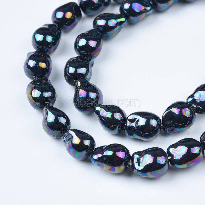 Rainbow Plated Black Baroque Shell Pearl Nuggets, Approx 12x14-13x16mm, 38cm/strand