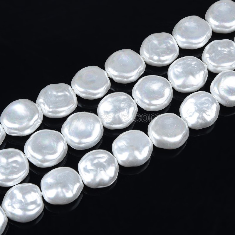 White Shell Pearl Irregular Coins, Approx 15mm, 38cm/strand