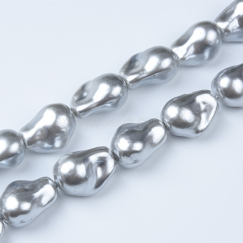 Grey Baroque Shell Pearl Nuggets, Approx 10x16-15x20mm, 38cm/strand