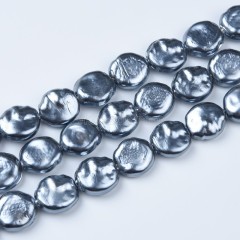 Dark Grey Shell Pearl Irregular Coins, Approx 15mm, 38cm/strand