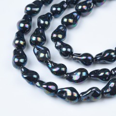 Rainbow Plated Black Baroque Shell Pearl Nuggets, Approx 10x16mm, 38cm/strand