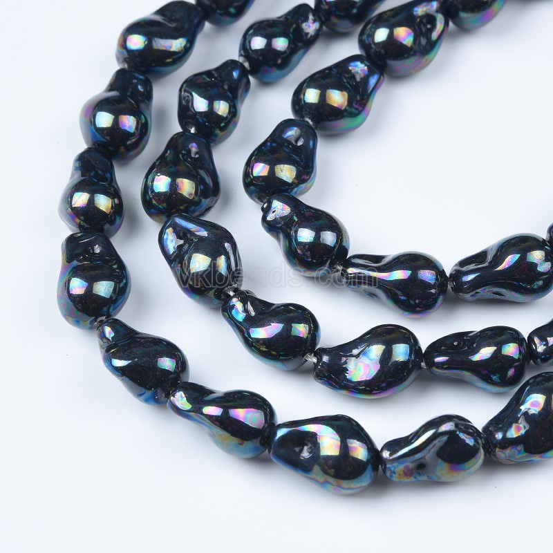 Rainbow Plated Black Baroque Shell Pearl Nuggets, Approx 10x16mm, 38cm/strand