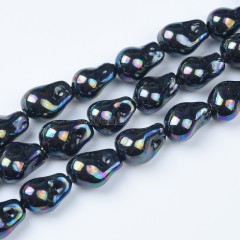 Rainbow Plated Black Baroque Shell Pearl Nuggets, Approx 10x16mm, 38cm/strand