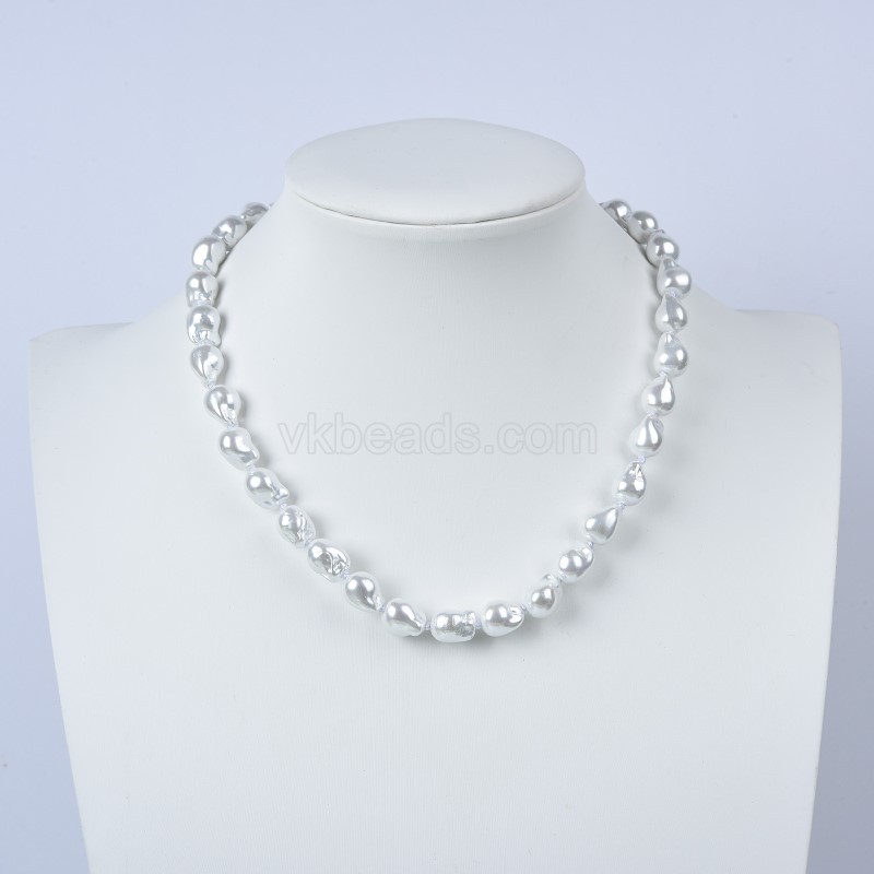 White Baroque Shell Pearl Nuggets Necklaces, Approx 9x12mm, Sell by Piece