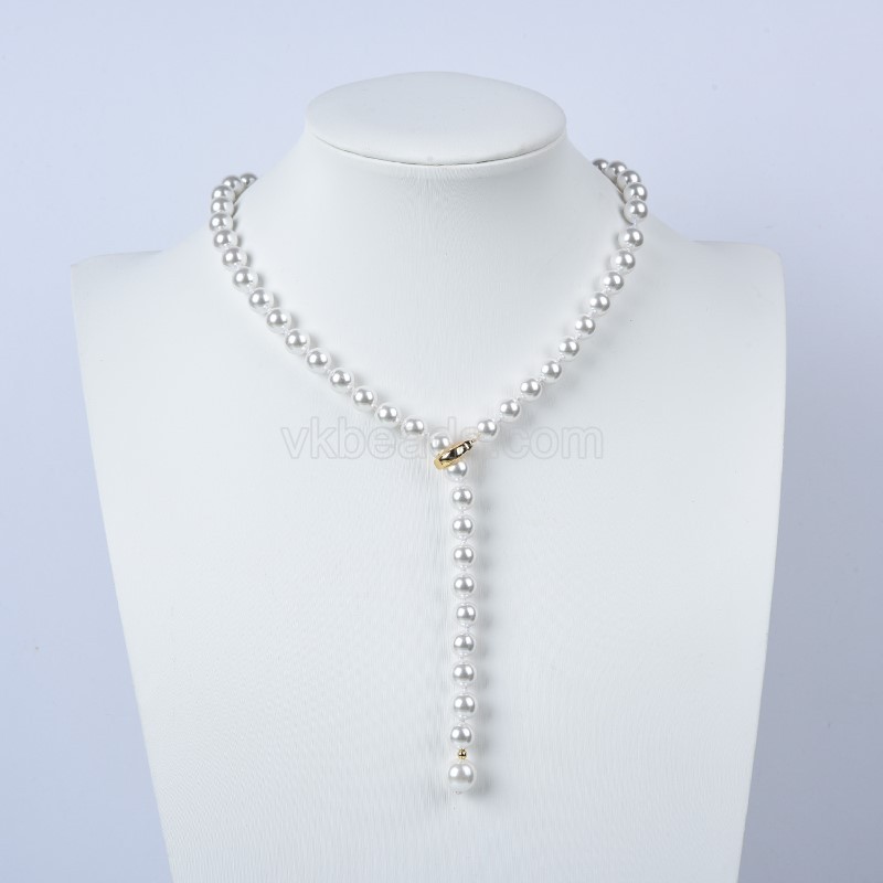 White Shell Pearl Smooth Rounds Necklaces with Extension Chains, Approx 8mm, Sell by Piece