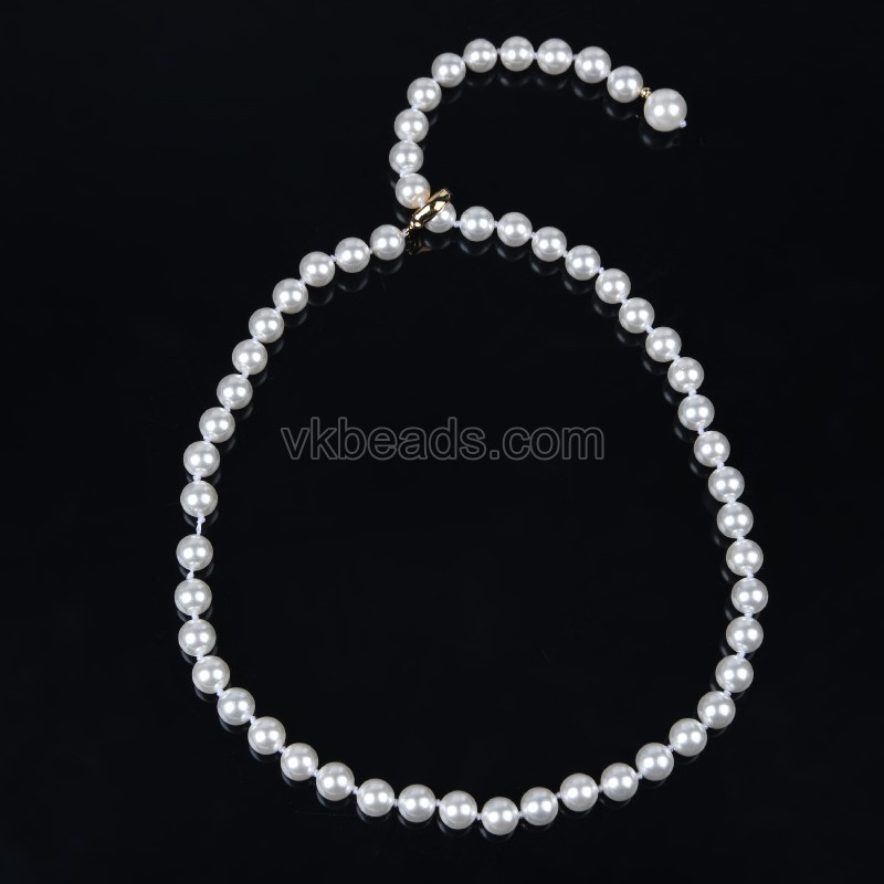 White Shell Pearl Smooth Rounds Necklaces with Extension Chains, Approx 8mm, Sell by Piece
