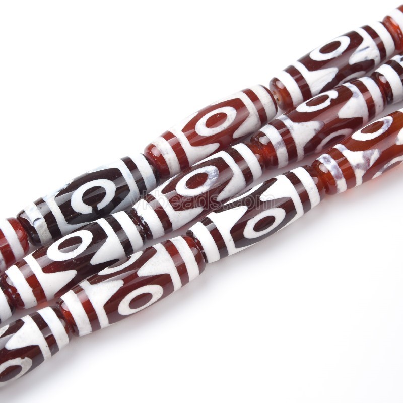 Tibetan 3-Eye Pattern Red dZi Agate Smooth Barrel Drum Beads, Approx 10x30mm, 29-30cm/strand