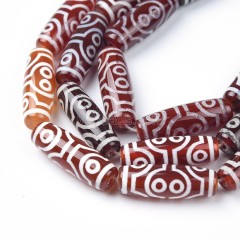 Tibetan 8-Eye Pattern Red dZi Agate Smooth Barrel Drum Beads, Approx 10x30mm, 29-30cm/strand