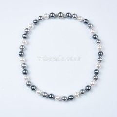Black&White Shell Pearl Smooth Rounds Necklaces, Approx 6-12mm, Sell by Piece