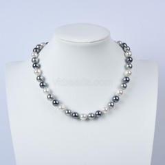 Black&White Shell Pearl Smooth Rounds Necklaces, Approx 6-12mm, Sell by Piece