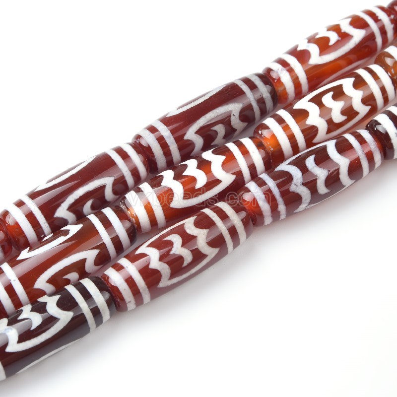 Tibetan Roc/Peng Pattern Red dZi Agate Smooth Barrel Drum Beads, Approx 10x30mm, 29-30cm/strand