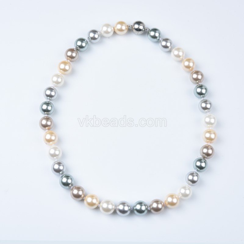 Mixed Color Shell Pearl Smooth Rounds Necklaces, Approx 10-12mm, Sell by Piece