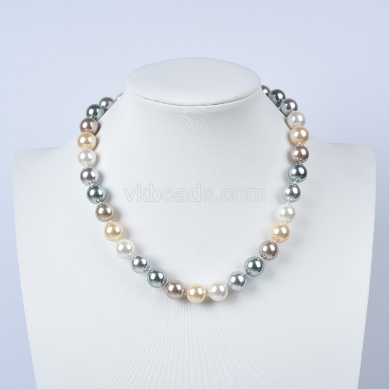 Mixed Color Shell Pearl Smooth Rounds Necklaces, Approx 10-12mm, Sell by Piece