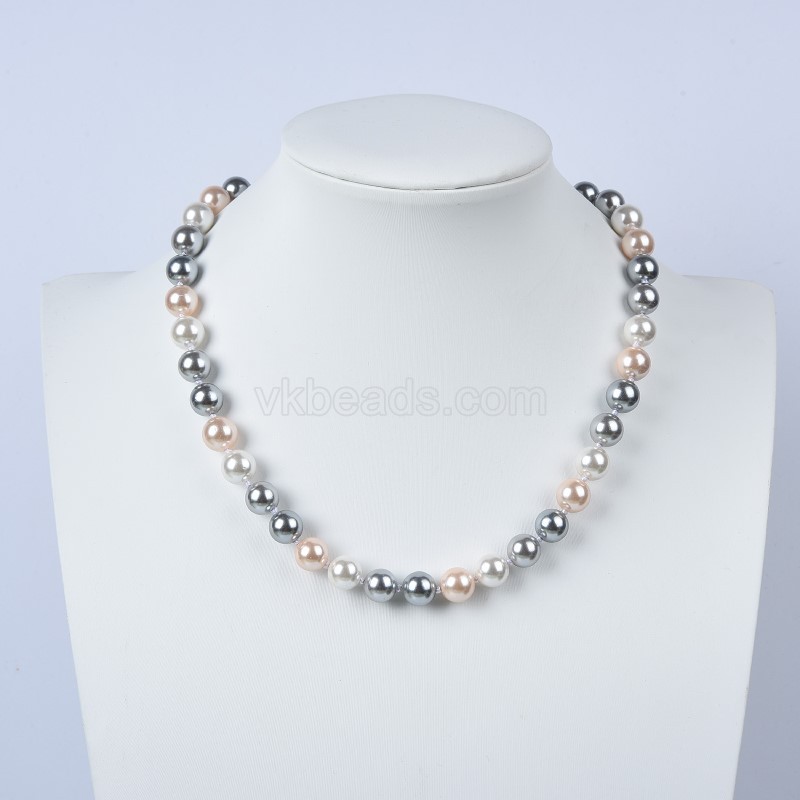 Mixed Color Shell Pearl Smooth Rounds Necklaces, Approx 6-12mm, Sell by Piece