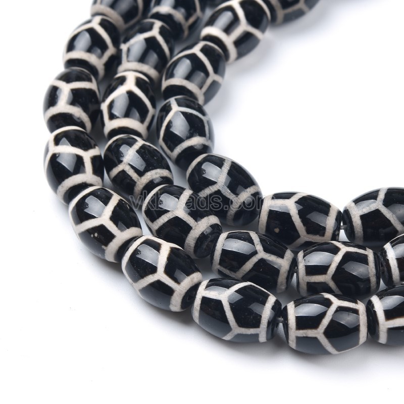 Tibetan Tortoise Shell Pattern Black dZi Agate Smooth Barrel Drum Beads, Approx 10x14mm, 34-35cm/strand