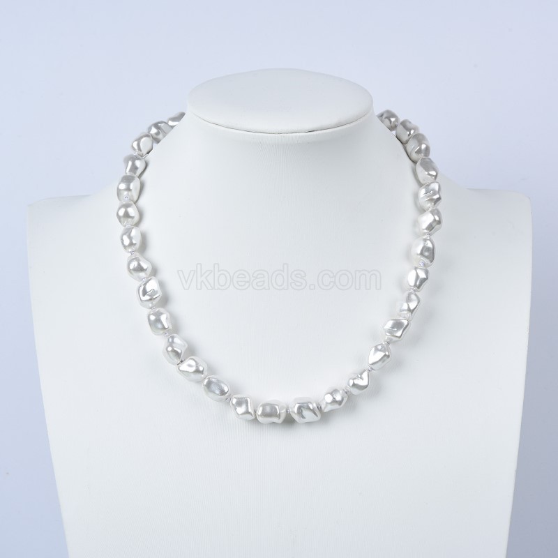 White Baroque Shell Pearl Nuggets Necklaces, Approx 9x12mm, Sell by Piece