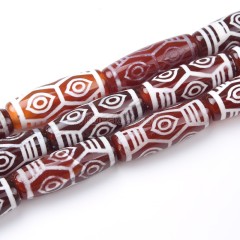 Tibetan Dragon Eyes Pattern Red dZi Agate Smooth Barrel Drum Beads, Approx 10x30mm, 29-30cm/strand