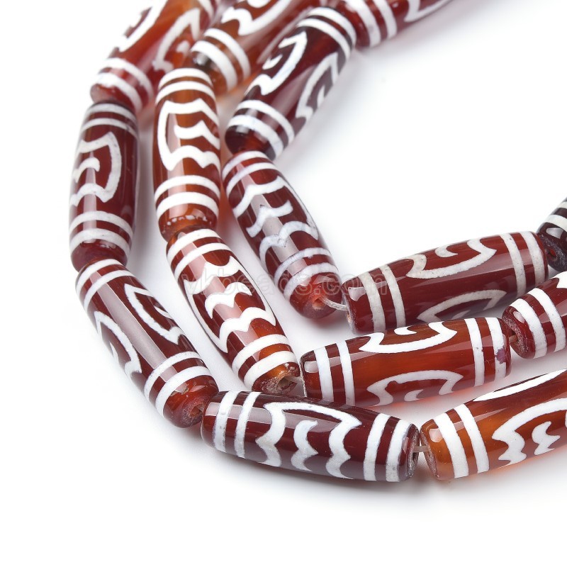 Tibetan Roc/Peng Pattern Red dZi Agate Smooth Barrel Drum Beads, Approx 10x30mm, 29-30cm/strand