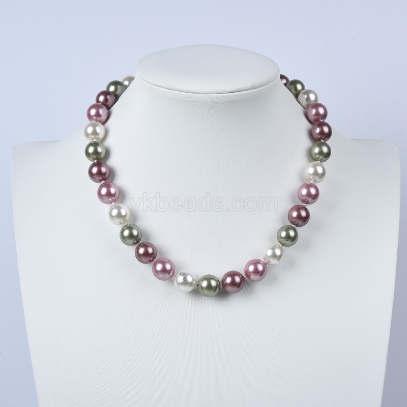 Mixed Color Shell Pearl Smooth Rounds Necklaces, Approx 12mm, Sell by Piece