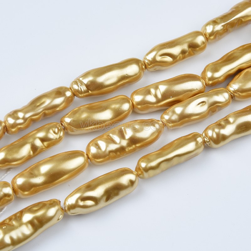 Yellow Baroque Shell Pearl Columns, Approx 8x20mm, 38cm/strand