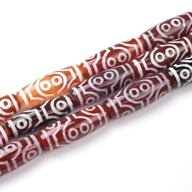 Tibetan 8-Eye Pattern Red dZi Agate Smooth Barrel Drum Beads, Approx 10x30mm, 29-30cm/strand