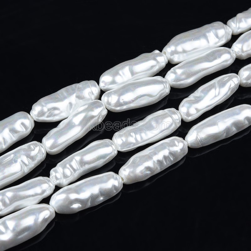 White Baroque Shell Pearl Columns, Approx 8x20mm, 38cm/strand