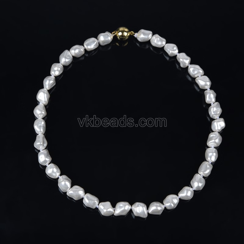 White Baroque Shell Pearl Nuggets Necklaces, Approx 9x12mm, Sell by Piece