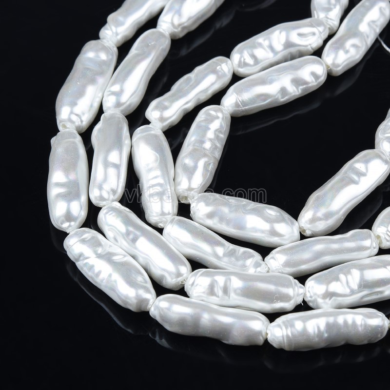 White Baroque Shell Pearl Columns, Approx 8x20mm, 38cm/strand