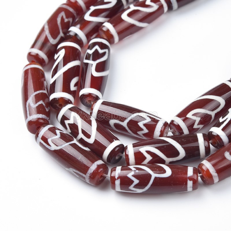 Tibetan Lotus Pattern Red dZi Agate Smooth Barrel Drum Beads, Approx 10x30mm, 29-30cm/strand
