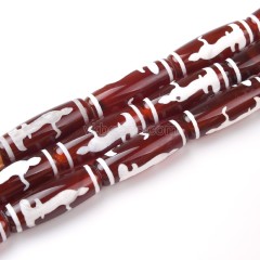 Tibetan Goddness of Mercy  Pattern Red dZi Agate Smooth Barrel Drum Beads, Approx 10x30mm, 29-30cm/strand