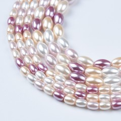Mixed Color Shell Pearl Smooth Rices, Approx 2x3-4x7mm, 38cm/strand