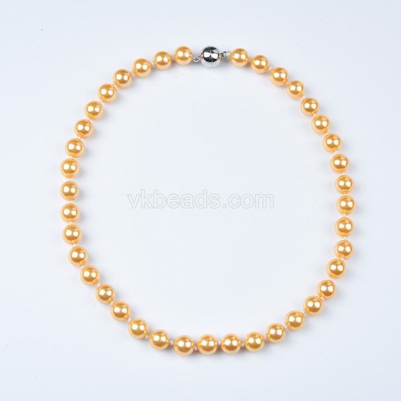 Yellow Shell Pearl Smooth Rounds Necklaces, Approx 10mm, Sell by Piece