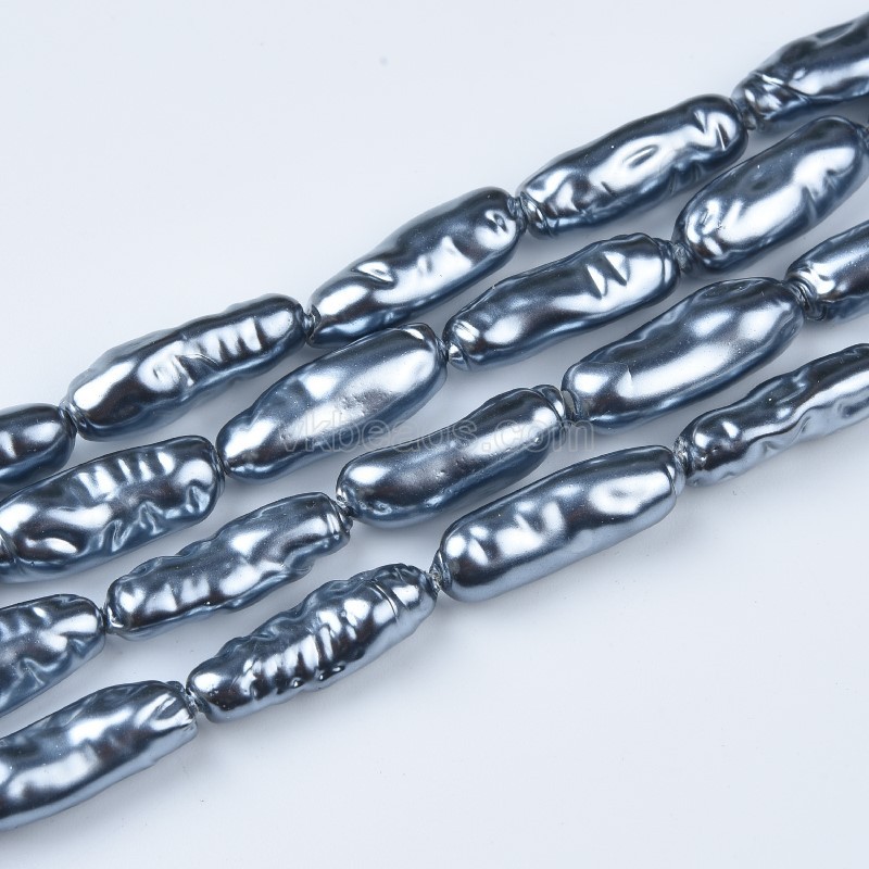 Dark Grey Baroque Shell Pearl Columns, Approx 8x20mm, 38cm/strand
