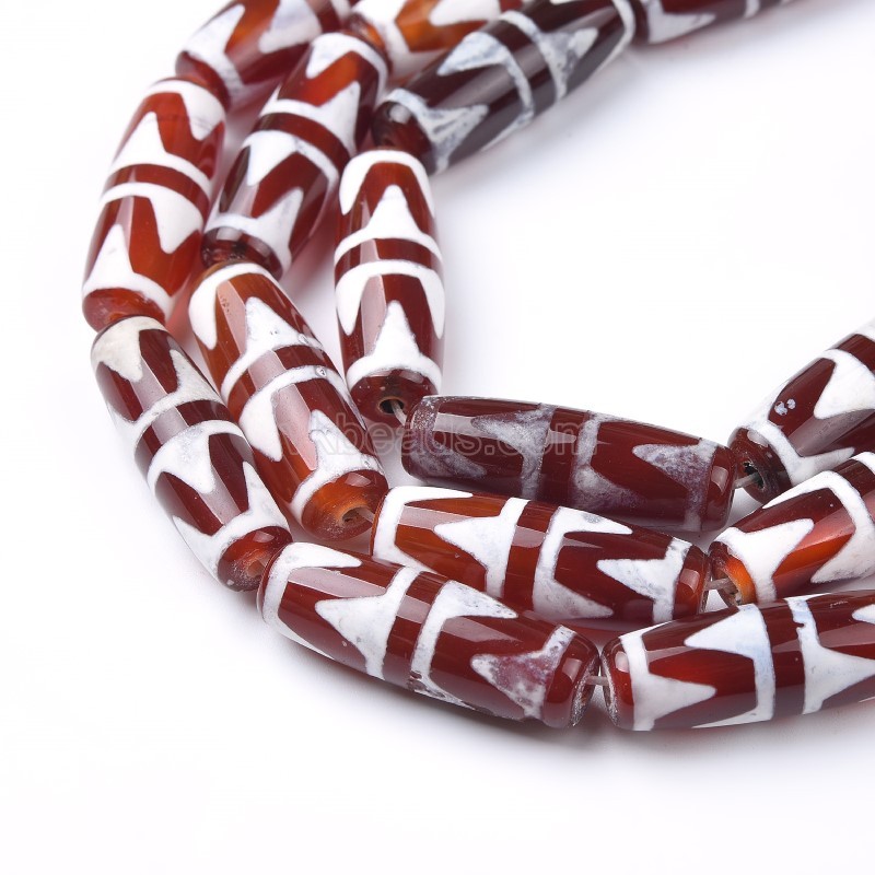Tibetan Tiger Teeth Pattern Red dZi Agate Smooth Barrel Drum Beads, Approx 10x30mm, 29-30cm/strand
