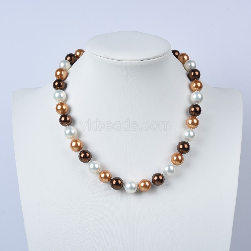 Mixed Color Shell Pearl Smooth Rounds Necklaces, Approx 12mm, Sell by Piece