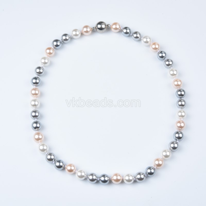 Mixed Color Shell Pearl Smooth Rounds Necklaces, Approx 6-12mm, Sell by Piece