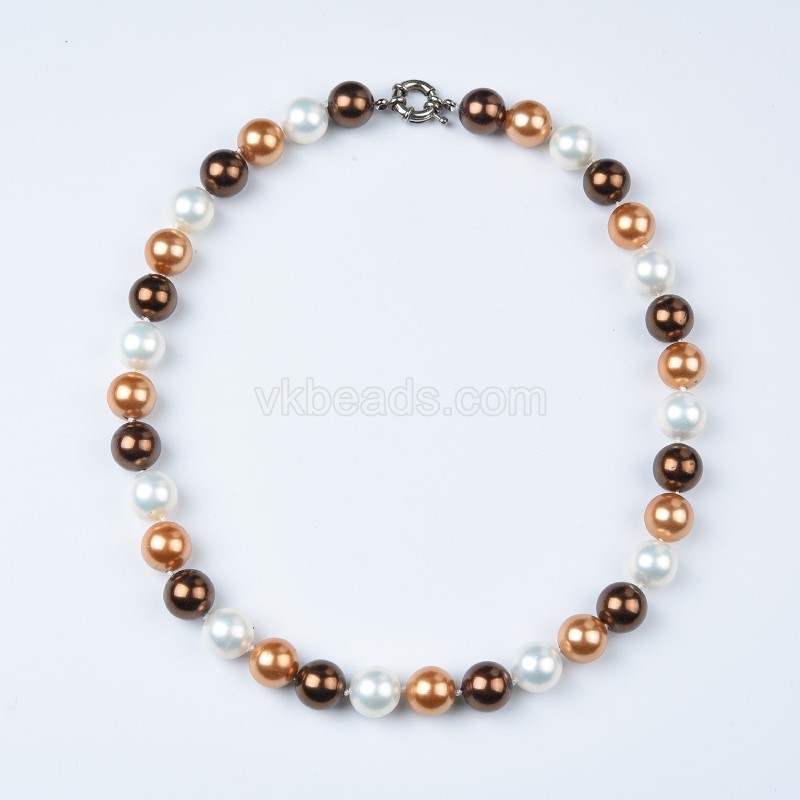 Mixed Color Shell Pearl Smooth Rounds Necklaces, Approx 12mm, Sell by Piece