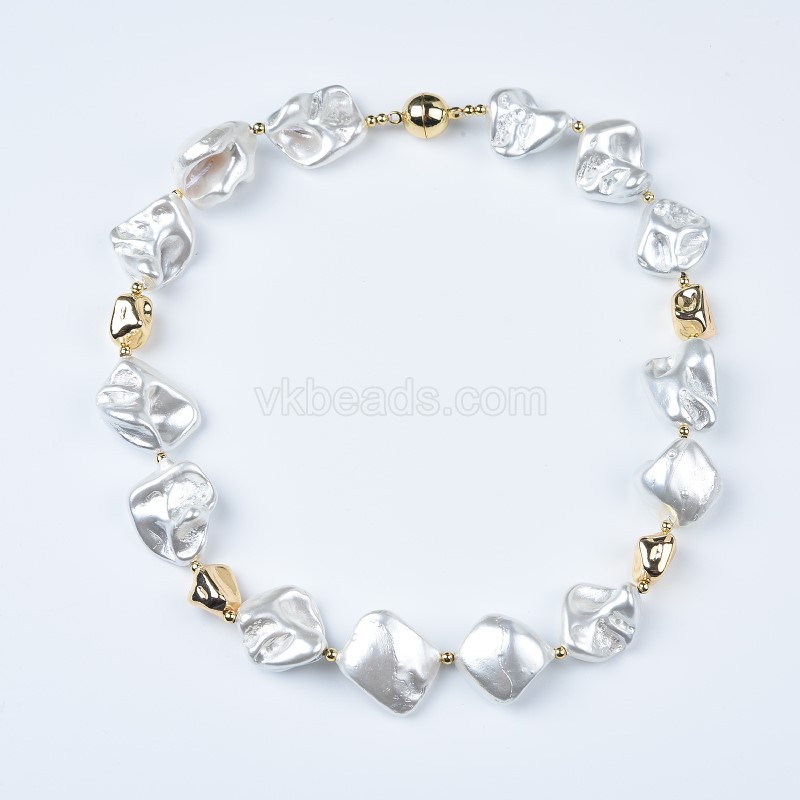 White Baroque Shell Pearl Nugget Necklaces, Approx 16-20mm, Sell by Piece
