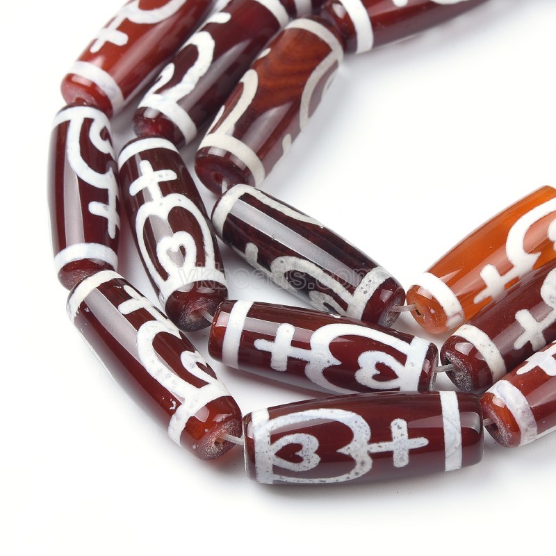 Tibetan Nectar Bottle Pattern Red dZi Agate Smooth Barrel Drum Beads, Approx 10x30mm, 29-30cm/strand