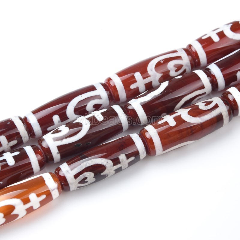 Tibetan Nectar Bottle Pattern Red dZi Agate Smooth Barrel Drum Beads, Approx 10x30mm, 29-30cm/strand