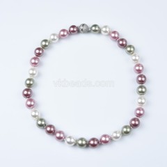 Mixed Color Shell Pearl Smooth Rounds Necklaces, Approx 12mm, Sell by Piece
