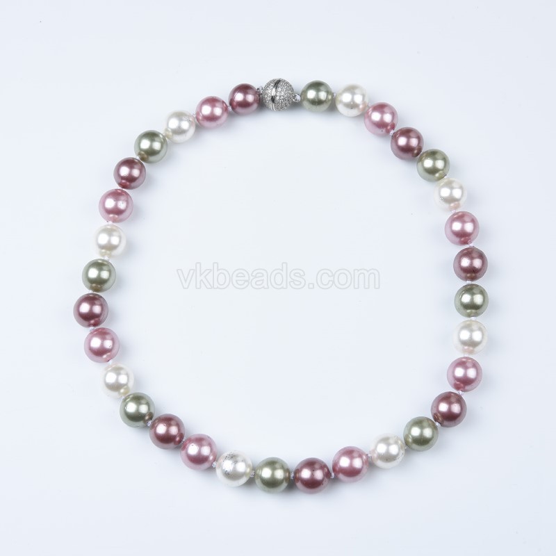 Mixed Color Shell Pearl Smooth Rounds Necklaces, Approx 12mm, Sell by Piece