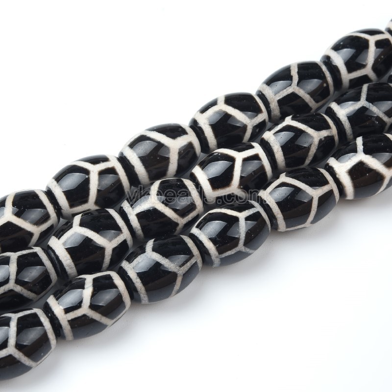 Tibetan Tortoise Shell Pattern Black dZi Agate Smooth Barrel Drum Beads, Approx 10x14mm, 34-35cm/strand