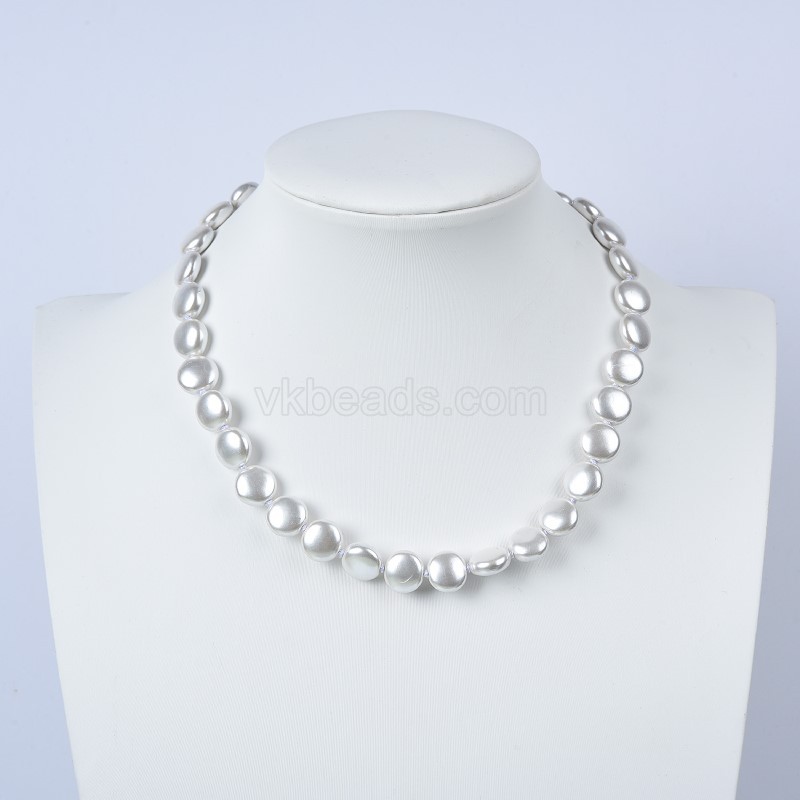 White Shell Pearl Puffy Coins Necklaces, Approx 12mm, Sell by Piece