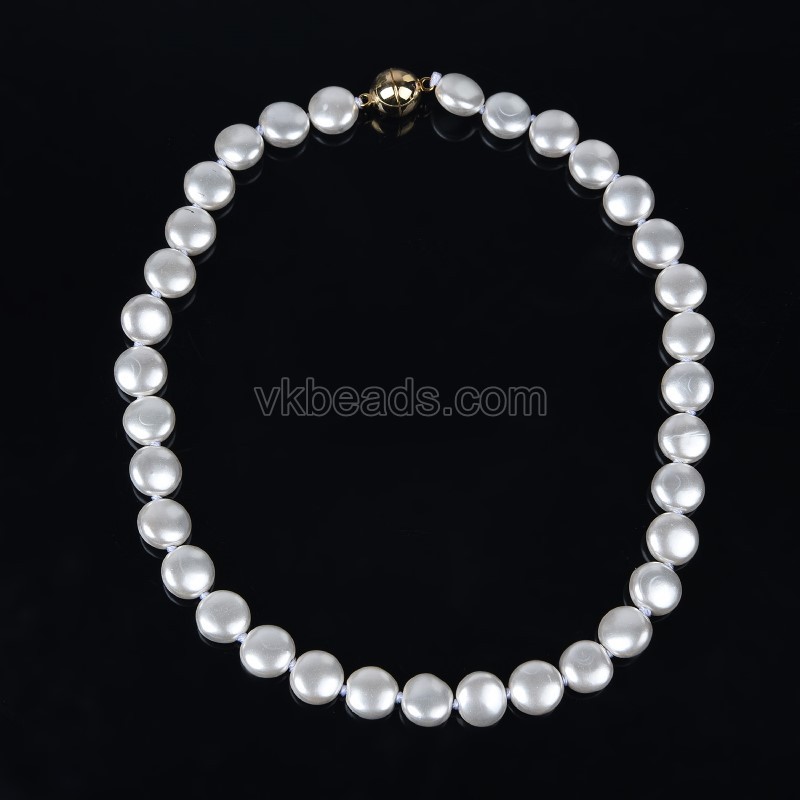 White Shell Pearl Puffy Coins Necklaces, Approx 12mm, Sell by Piece