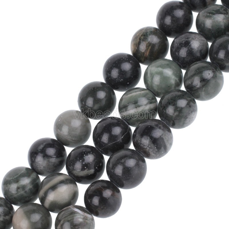 Green Wood Grain Jasper Smooth Rounds, Approx 6-10mm, 38cm/strand